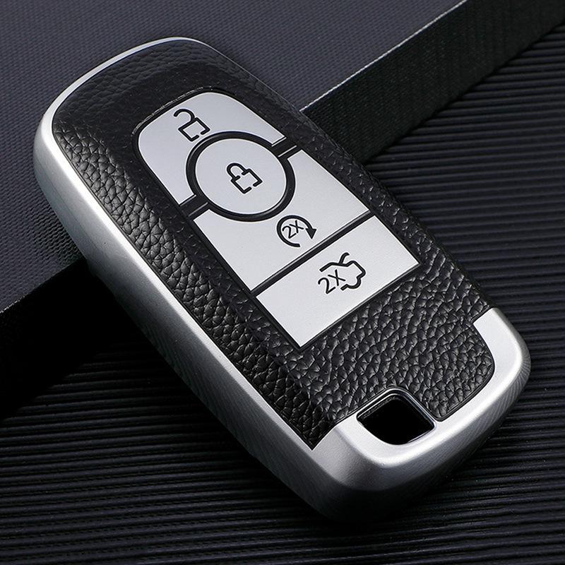 For Ford Fusion Mondeo Mustang Explorer Edge EcoSport Mondeo For Lincoln MKC MKZ MKX Leather Remote Key Case Cover Shell Fob Keychain