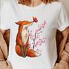 Fashion Women Fox Butterfly Flower Print T Shirt Funny Casual O-neck Short Sleeves T-shirt Summer Female Tee Shirt