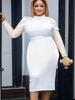 White Lace Dresses Long Sleeve Appliques Sheath Pencil Elegant Evening Party Plus Size Midi Outfits for Women
