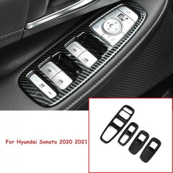 Carbon Fiber 4X Window Lift Switch Panel Cover Trim For Hyundai Sonata 2020 2021