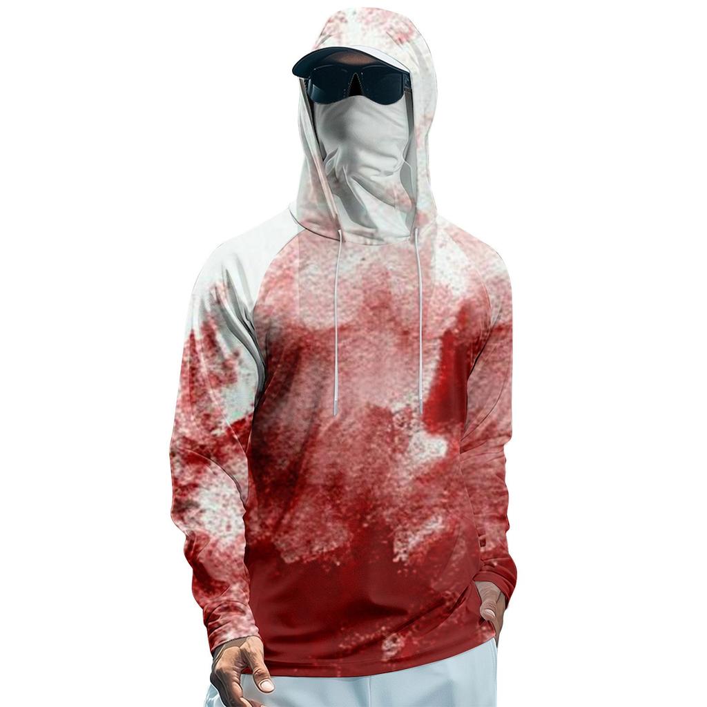 Мужская худи реглан для рыбалки с принтами на Хэллоуин - UPF 50+ УФ защита, длинный рукав, солнцезащитная рубашка с сетчатым козырьком