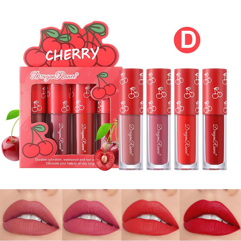 Набор матовых помад Velvet Matte Mist Lip Glaze, невыцветающий, антипригарный, фруктовый блеск для губ, набор из 4 шт., мини-дорожный набор