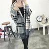 Свитер новый женский плащ свободный клетчатый толстый теплый классический верхний наряд вязаная летучая мышь рубашка с кисточками шаль жакет