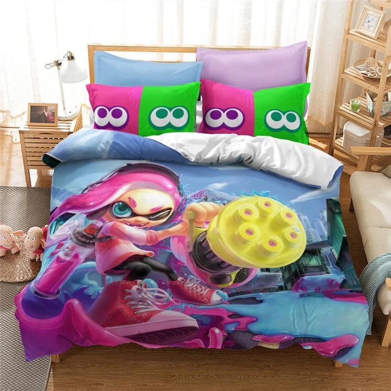 Popular Splatoon 2 3d Bedding Set Queen King Single Double Duvet Cover Set Pillowcase Children Cartoon Quilt/Blanket Cover Sets