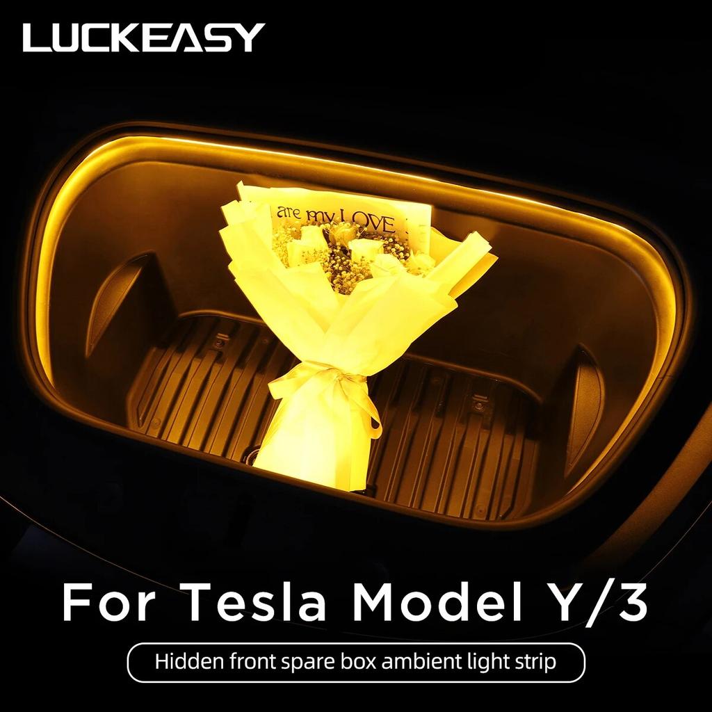 LUCKEASY For Tesla Model 3 Y Car Modification Accessories 12V Front Spare Box Atmosphere Light Silicone Tube LED Lighting Bar