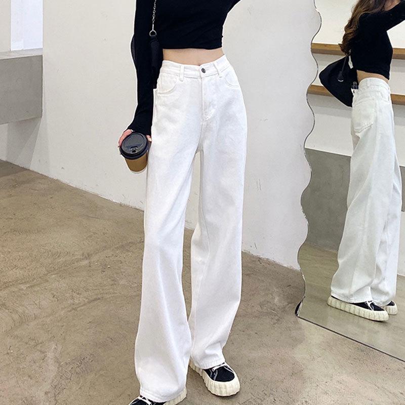 Autumn Spring Jeans Women Denim Pants Vintage Straight Trousers Fashion Female Solid Loose Casual Wide Leg Pants Plus Size