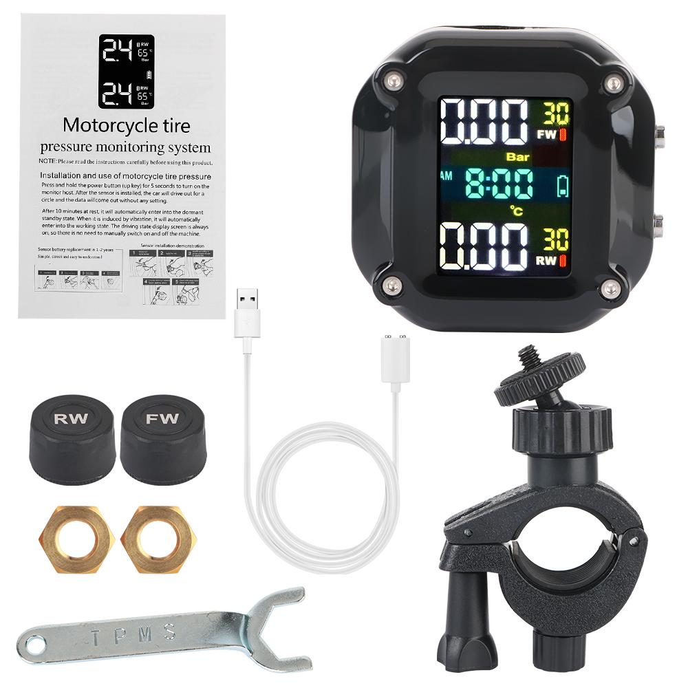 0-6.6Bar Motorcycle TPMS Tire Pressure Monitoring System 2 Sensors Precise Colorful Display Tyre Tester Motorbike Accessories