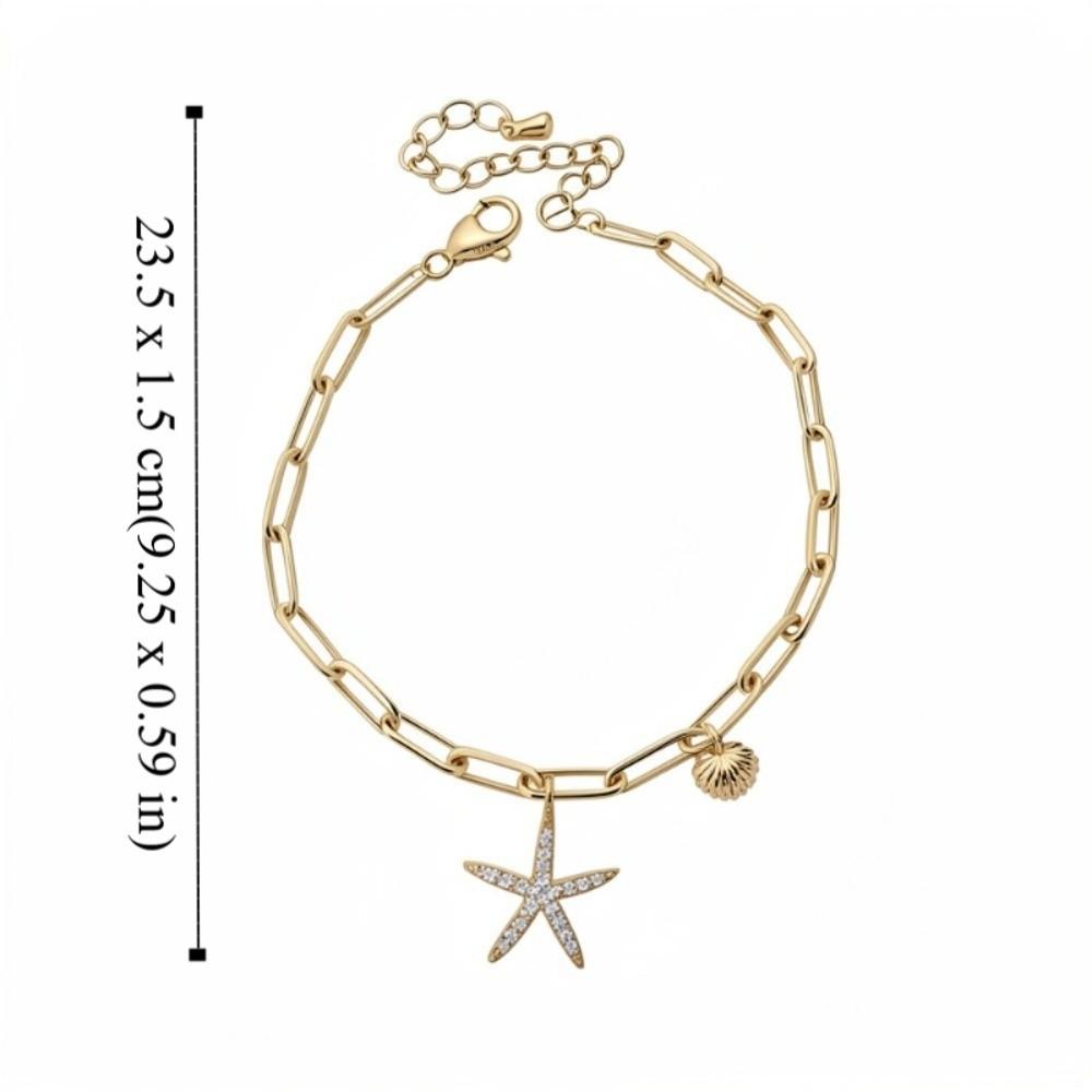 Copper Zircon Bohemian Shell Bangle Ornaments Beach Hand Chain Metal Shell Starfish Bracelet  Beach
