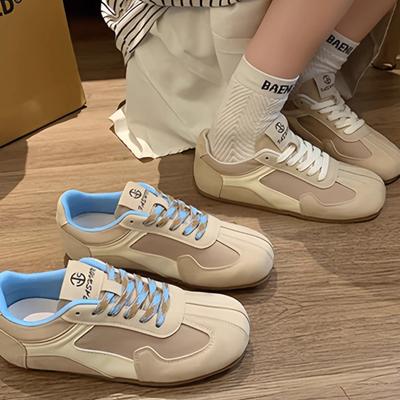 Ретро цветовая гамма женские весенние новые на шнуровке на мягкой подошве повседневные спортивные туфли кеды тренд