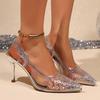 Модные Сексуальные Прозрачные ПВХ Сандалии Женские 2025 Лето Супер Высокий Каблук Слингбэк Туфли Элегантная Блестящая Отделка Хрустальные Туфли Размер 34