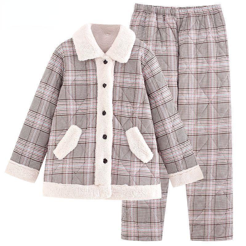 Новая осенне-зимняя женская пижама с хлопковой подкладкой, теплая домашняя одежда из хлопка, трехслойная одежда для сна большого размера, домашний костюм