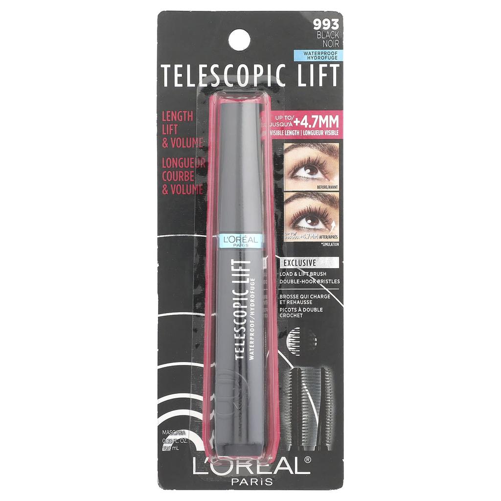 L'Oréal, Telescopic Lift, Водостойкая тушь для ресниц, 993 Черный, 10 мл(0.33 жидких унции)