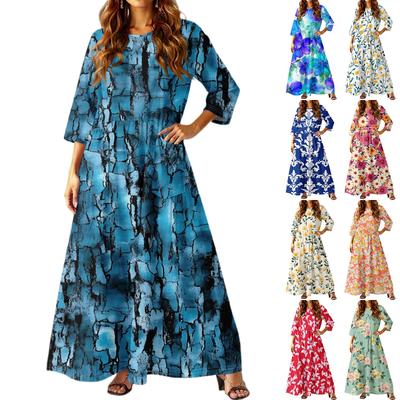 Женское повседневное модное платье с цветочным принтом, рукавом три четверти и карманами