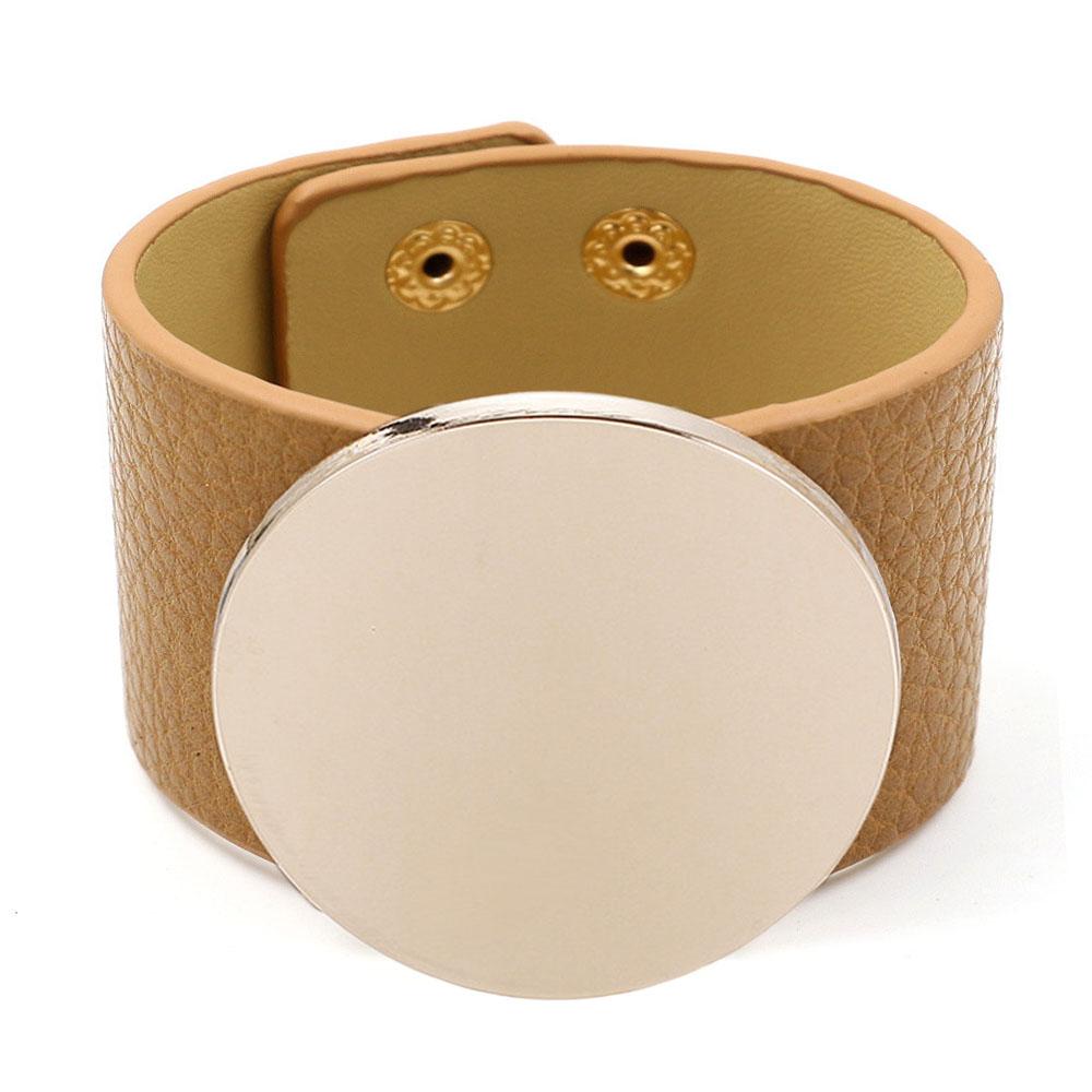 Новые модные кожаные браслеты с подвесками для женщин и мужчин, круглые металлические пластины в стиле панк, широкие манжеты, ювелирные изделия для вечеринок в стиле рок-клуб
