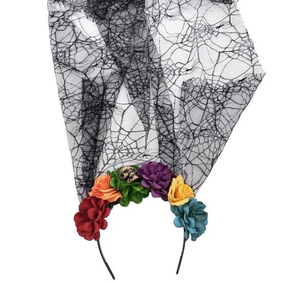 Повязка на голову на Хэллоуин Моделирование Темный Цветок Смерть Эластичная Сетка Цветок Стиль Противоскользящая Вечеринка Фото