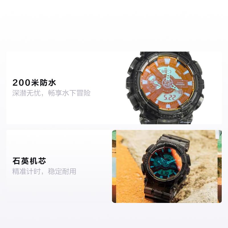 Casio Серия 110, водонепроницаемость 200 метров, кварцевый механизм, полимерный ремешок, одинаковый стиль для мужчин и женщин, синий циферблат, GA110TLS-8A