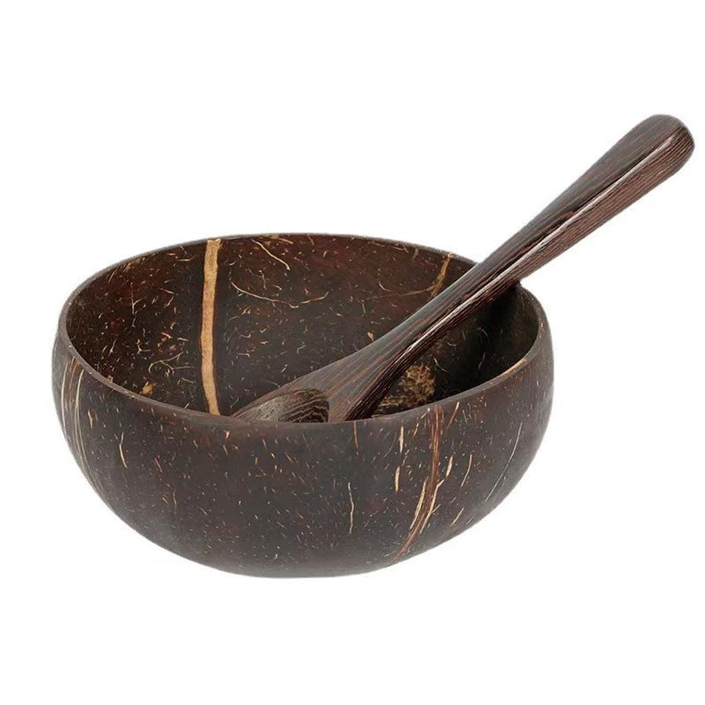 Natural Coconut Bowl Set with Wooden Spoon Eco Friendly Handcrafted Tableware for Salads and Smoothies