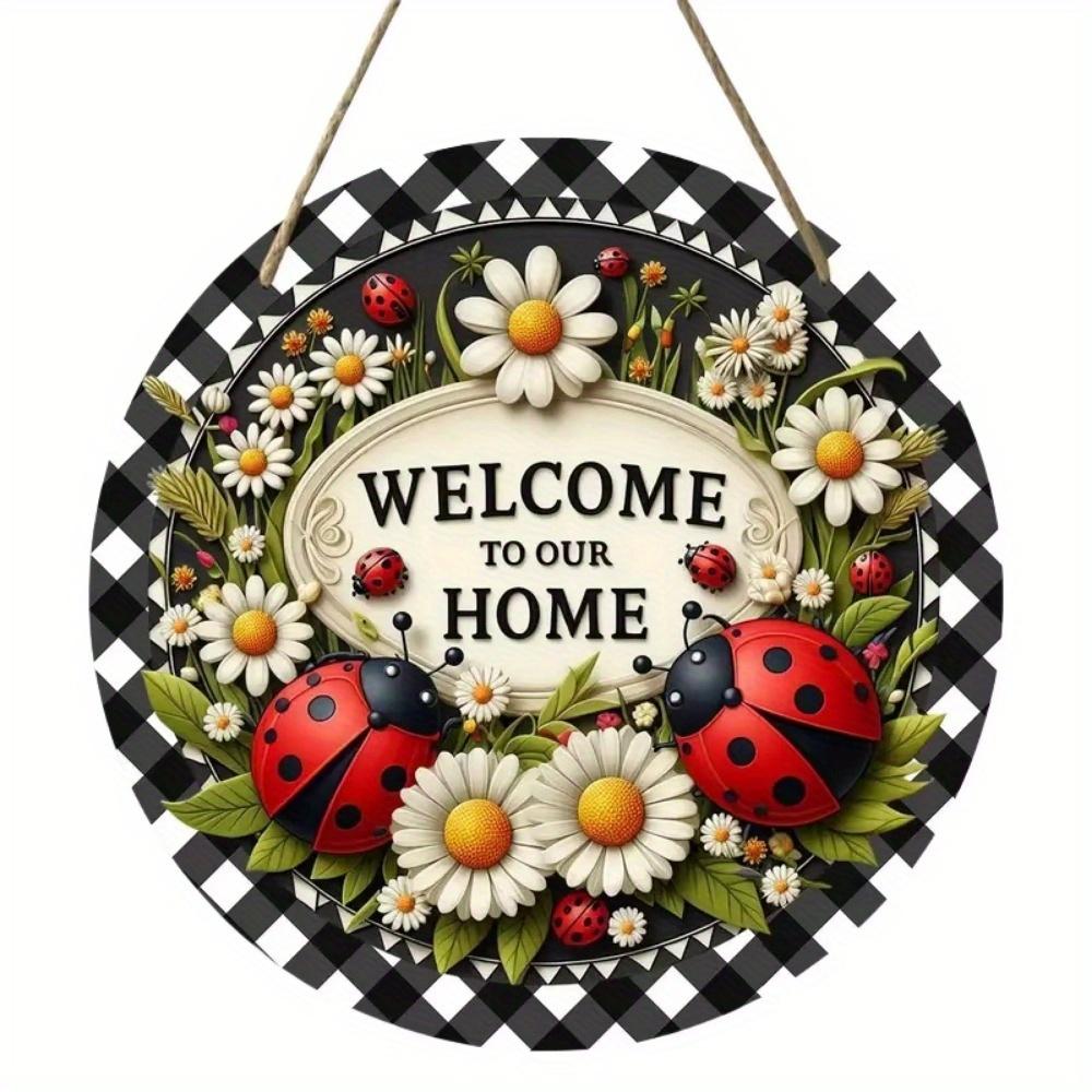 Vintage Welcome Flower Plant Sign, Round Wooden Wreath Sign for Home Room Farmhouse Porch Bar Cafe Wall Decor, Gift for Friends