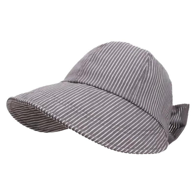 Sweet Detachable Bow Stripe Baseball Cap Womens Summer Casual All-Match Face-Slimming Adjustable Bucket Hat Sunscreen Silk