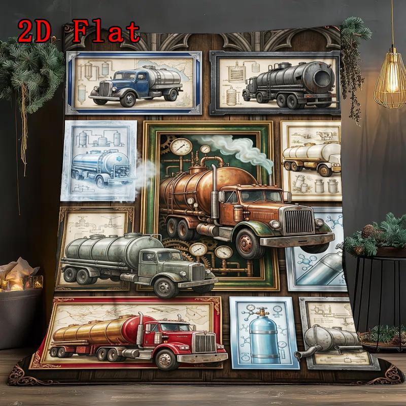 Vintage Tanker Trucks Gallery 2D Flat Pattern Flannel Blanket, High quality All Seasons, Home Decor, Warmth and Comfort, Perfect for Christmas Gifts.