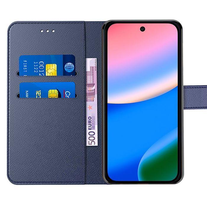 Coque de Protection - E.F.Connection - pour Google Pixel 10 - Effet Cuir Bleu Marine - 2 Verres Trempés