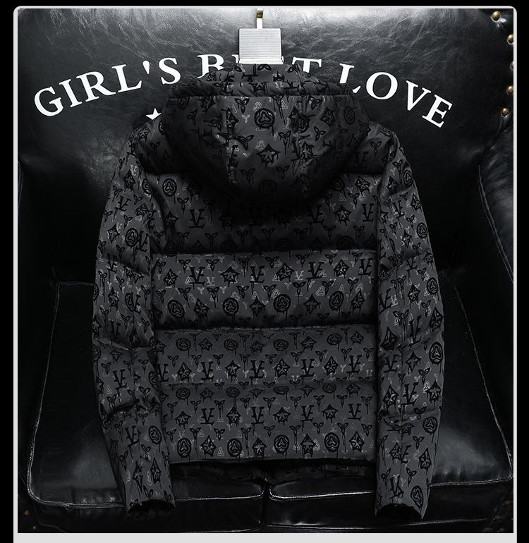 Европейский модный бренд Мужская зимняя толстая куртка с капюшоном и утиным пухом - Легкая роскошь с принтом