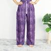 Hippie Chic, Lounge Pants, Flower Print, One Size with Drawstring, Unisex Model. Purple.