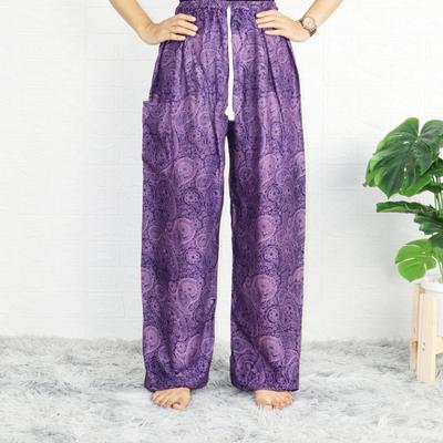 Hippie Chic, брюки для отдыха, цветочный принт, один размер с завязкой, модель унисекс. Фиолетовый.