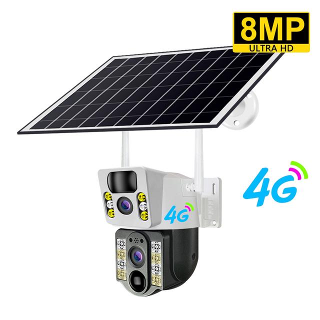 8MP 4K HD Solar IP Camera Wifi 4G Sim Dual Lens Outdoor PIR Human Detection CCTV Camera Low Powered V380pro Smart Security IP Cameras