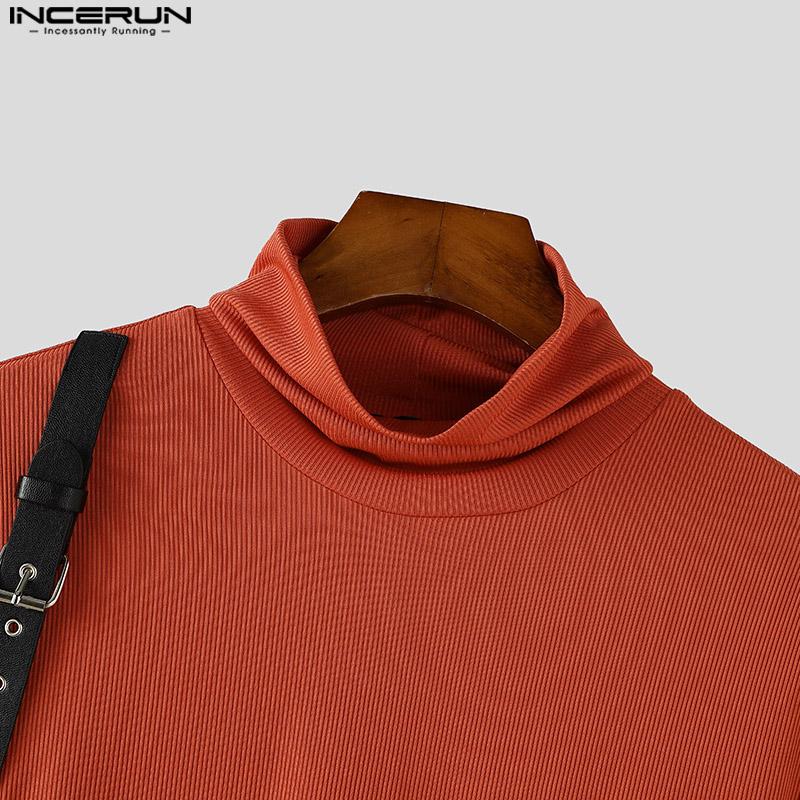 INCERUN Мужские летние водолазки с коротким рукавом в рубчик повседневные нестандартные облегающие футболки майки