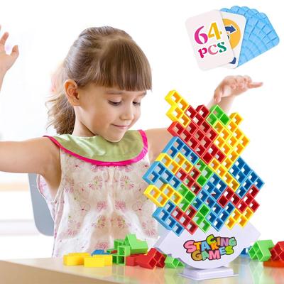 [JUYEE] 3D Блоки Баланс Игра, Башня Баланса, Пазл, Игра Битва, Строительные Блоки, Семейная Игра (Белый - 64 штуки)
