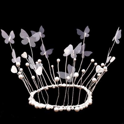 Украшение торта, украшения из запеченных цветов, жемчужная пряжа, бабочка, круглая белая розовая корона, украшения для головы, сцена на день рождения
