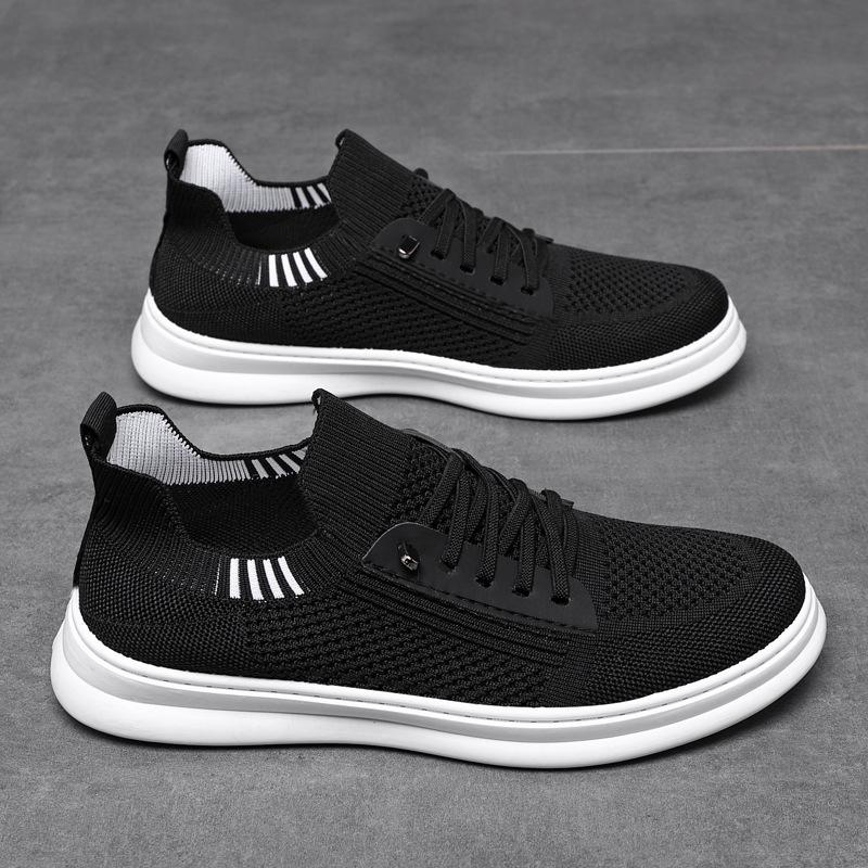 Men's Mesh Casual Shoes Breathable Running Shoes One Pedal Soft-soled Flat-soled Sports Shoes Flying Knitting Trend Board Shoes Hollow