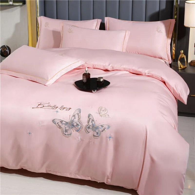 4pcs/set Light Luxury Ice Silk Bedding Set Sheets Quilt Cover Spring and Summer Naked Sleeping Home Bedding Supplies