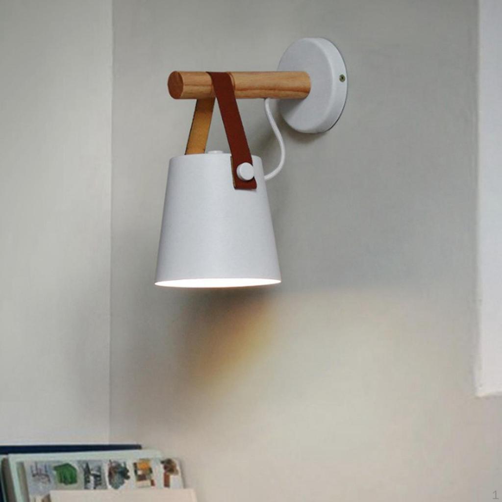 Sconce Modern Wooden Leather Decorative Lamps E27 Base Lighting Fixture for Living Room Bedroom