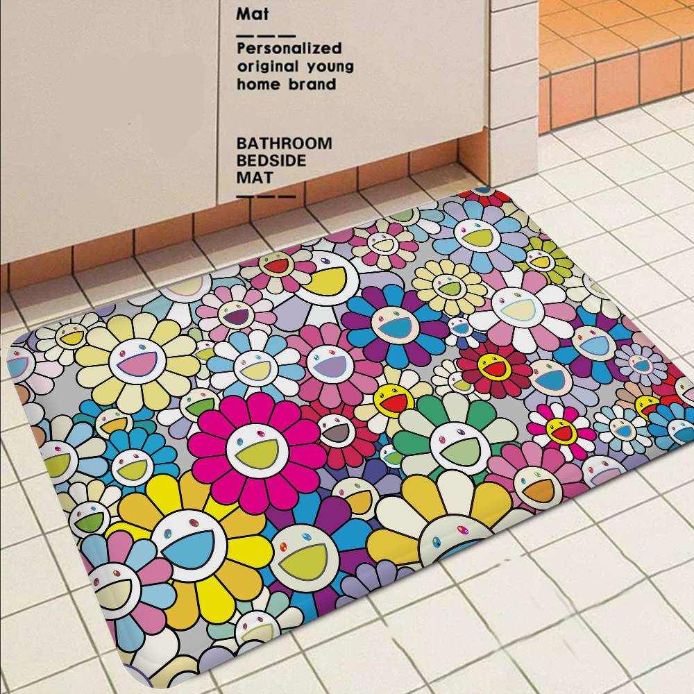 Flower T-Takashi Art M-Murakami Door Mat Washable Non-Slip Living Room Sofa Chairs Area Mat Kitchen Bedside Area Rugs