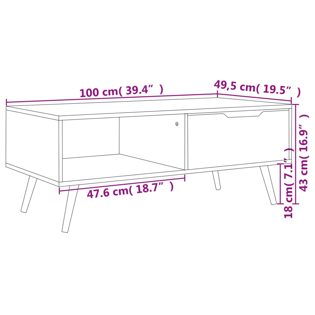 Vidaxl Stolik Kawowy, Szary, 100X49,5X43 Cm, Materiał Drewnopochodny