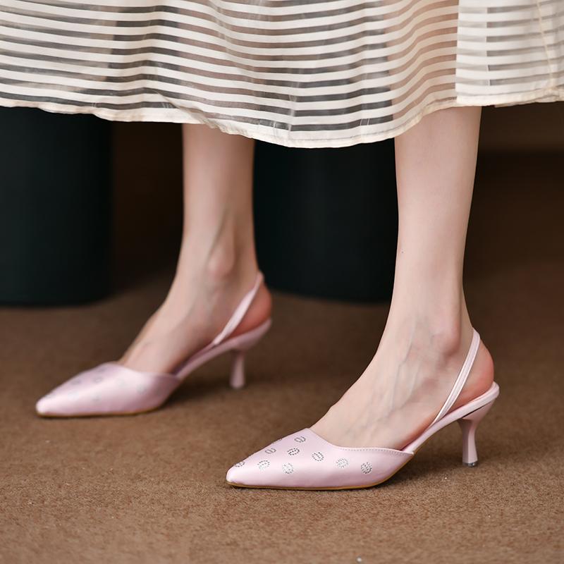 Мода весна новые туфли на высоком каблуке женская обувь мода вечеринка выпускной кристалл дизайн острый носок дамы элегантные босоножки с открытой пяткой