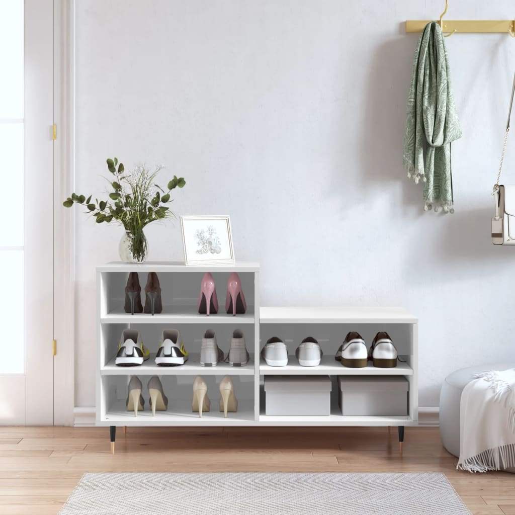 Shoe Rack High Gloss White 102 x 36 x 60 cm Engineered Wood