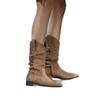 Sheepskin Version~ Retro Western Cowboy Boots Pointed Thick Heel Short Boots Thin Mouth Pleated Pile Boots Women's Medium Boots