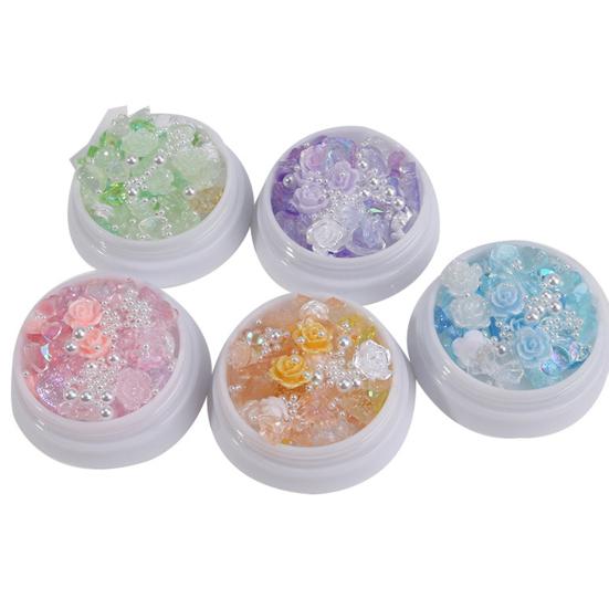 1 коробка искусственных жемчужин в форме банта, цветные смоляные украшения для ногтей, аксессуары для ногтей в форме сердца, розы, медведя