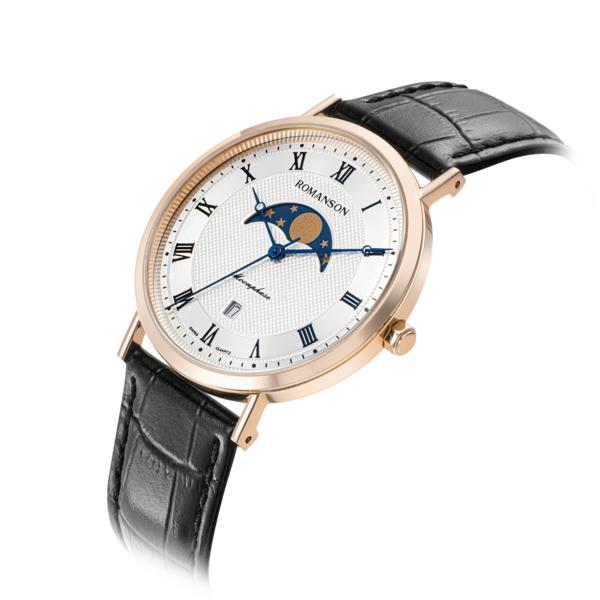 Romanson Мужские кожаные часы Moon Phase RWTLFM1B2400RGSI0 + подарочный пакет