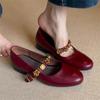Металлическая пряжка Натуральная кожа Женские туфли Мэри Джейн Женские французские туфли-лодочки с неглубоким вырезом Обувь на низком каблуке Темпераментные балетки