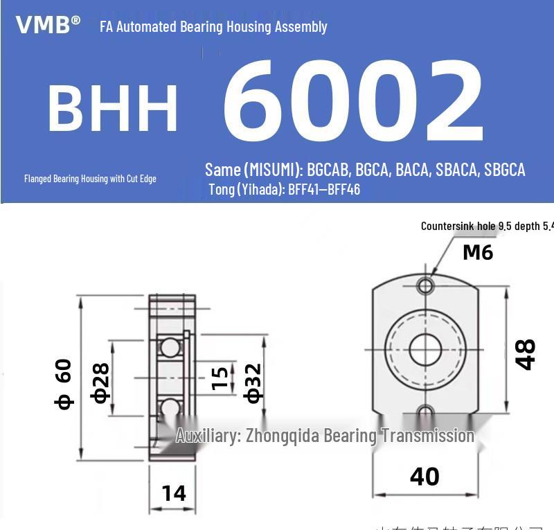 BHH BFF43 Double-Sided Flange Bearing Mount with Snap Ring - Single Bearing Block Assembly