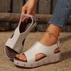 2025 New Thick-soled Hollow Fish Mouth Sandals Women's Large-size Rivets Velcro Slope Heel Beach Sandals