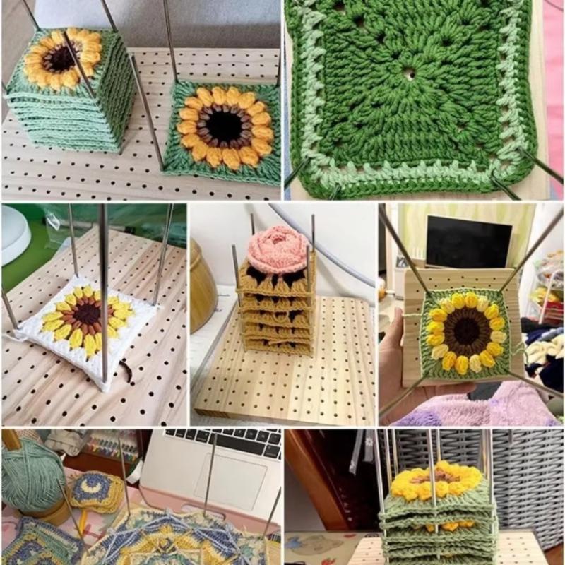 2026New Wooden Crochet Block Plate Handcrafted Reusable Crochet Knitting Board Crochet Weaving Bamboo Grid Knitting Blocking Mat