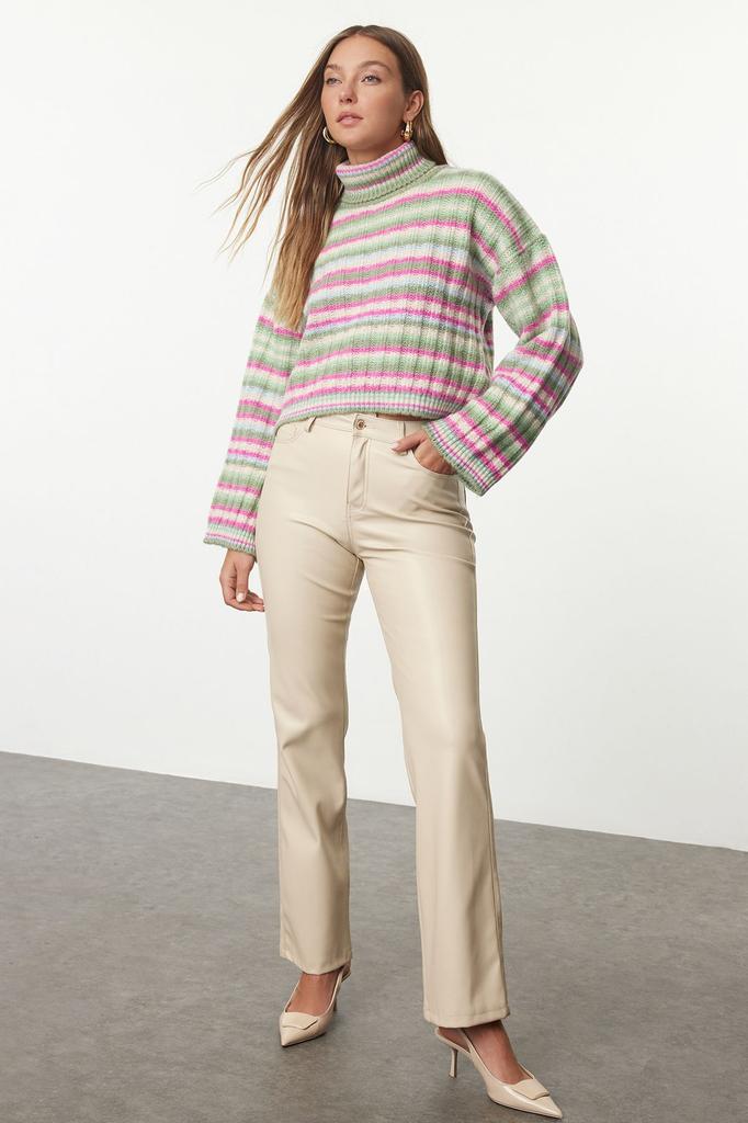 Женский модный стильный свитер, зеленый цветной трикотаж, свитер