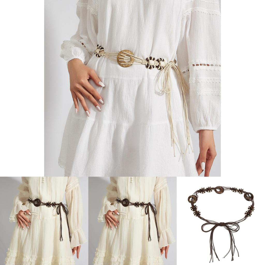 Vintage Boho Waist Chain For Women Made Of Cotton Linen With Knot Fastening For Dress Decor