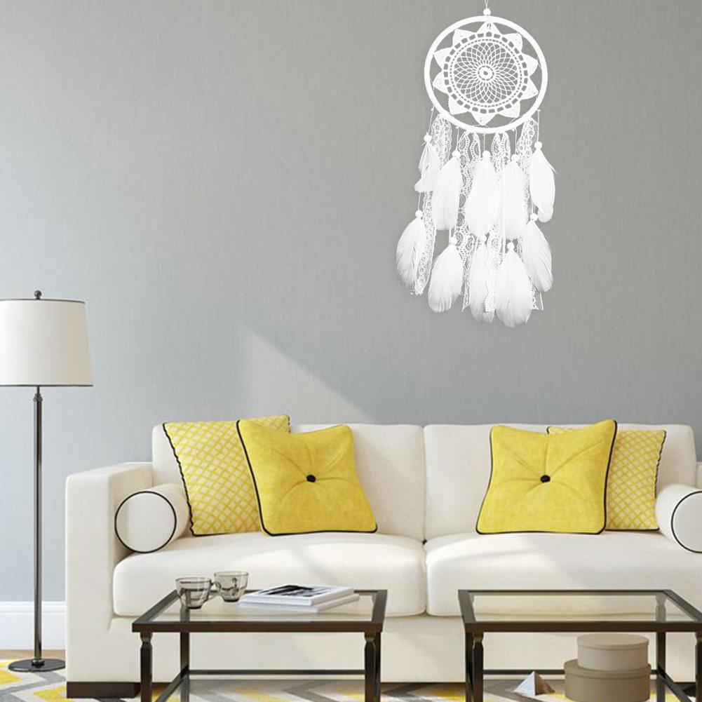 White Dream Catcher Wooden Beads Lace Pendant Feather Ornaments Lace Ribbons Wind Chime For Car Christmas Bedroom Hanging Decor