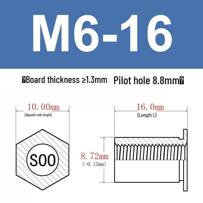 Шестигранные Заклепочные Гайки-Болты M2-M8, Резьбовой Стержень с Цилиндрической Головкой